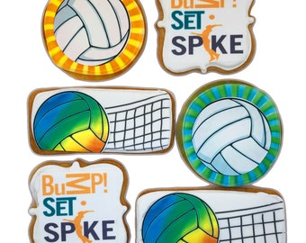 Volleyball Assortment Cookies- Set of 6 Crunchy Shortbread Cookies Individually Wrapped by BakersDozenToGo
