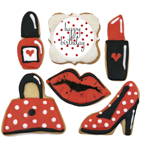 Fashion Diva Birthday Cookies- Set of 6 Crunchy Shortbread Cookies Individually Wrapped by BakersDozenToGo