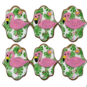 Flamingo Cookies- Set of 6 Crunchy Shortbread Cookies Individually Wrapped by BakersDozenToGo