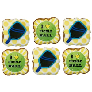 Pickleball Assortment- Set of 6 Crunchy Shortbread Cookies Individually Wrapped by BakersDozenToGo