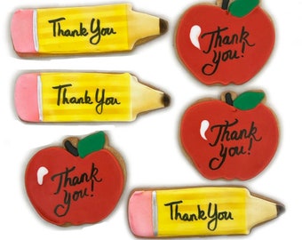 Thank You Teacher Cookies- Set of 6 Crunchy Shortbread Cookies Individually Wrapped by BakersDozenToGo