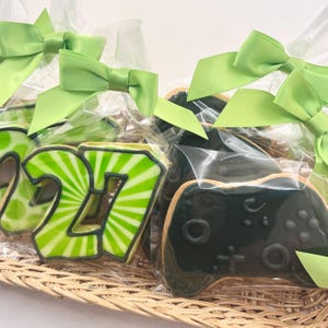 Video Game Controller and Age- Set of 6 Crunchy Shortbread Cookies Individually Wrapped by BakersDozenToGo