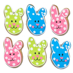 Easter Bunny Cookies- Set of 6 Crunchy Shortbread Cookies Individually Wrapped by BakersDozenToGo