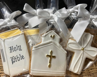 Religious Church Cross Bible Cookies- Set of 6 Crunchy Shortbread Cookies Individually Wrapped by BakersDozenToGo