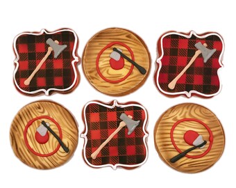 Axe Throwing Lumberjack Cookies- Set of 6 Crunchy Shortbread Cookies Individually Wrapped by BakersDozenToGo