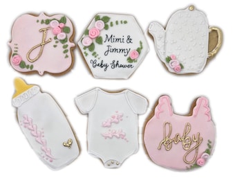 Teapot Floral Baby Cookies- Set of 6 Crunchy Shortbread Cookies Individually Wrapped by BakersDozenToGo