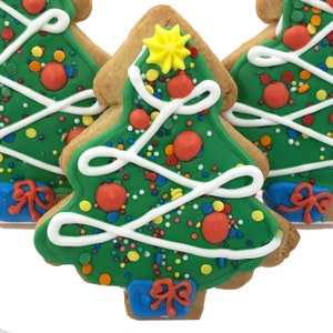 Christmas Tree Cookie- 6 Decorated Crunchy Shortbread Cookies Individually Wrapped With Bow by BakersDozenToGo