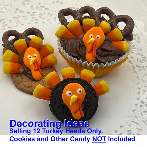 Turkey Heads Thanksgiving 12 Pcs Edible Icing Cake Topper Cupcake