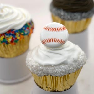 Mini Baseballs- 12 pcs Edible Royal Icing Cake Topper Cupcake Decoration Handmade Gourmet by BakersDozenToGo