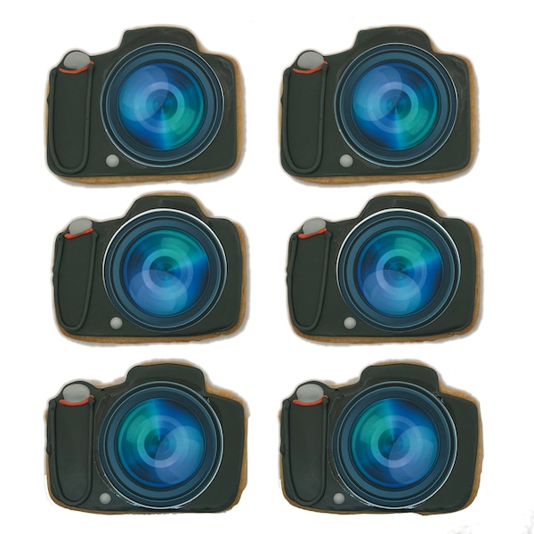 Camera Photographer Cookies- Set of 6 Crunchy Shortbread Cookies Individually Wrapped by BakersDozenToGo