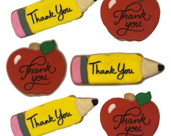 Thank You Teacher Cookies- Set of 6 Crunchy Shortbread Cookies Individually Wrapped by BakersDozenToGo