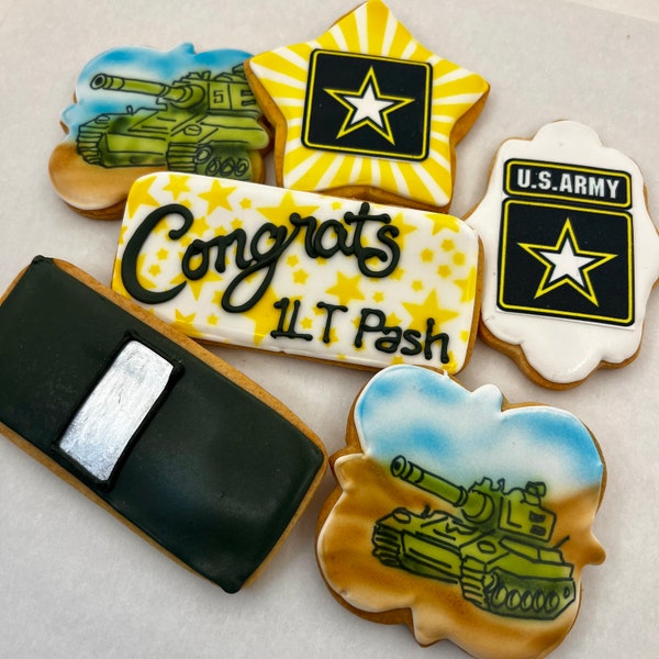 Military Graduation Promotion Personalized Cookies- Set of 6 Crunchy Shortbread Cookies Individually Wrapped by BakersDozenToGo