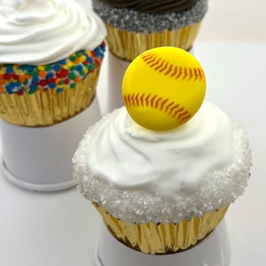Mini Softball- 12 pcs Edible Royal Icing Cake Topper Cupcake Decoration Handmade Gourmet by BakersDozenToGo