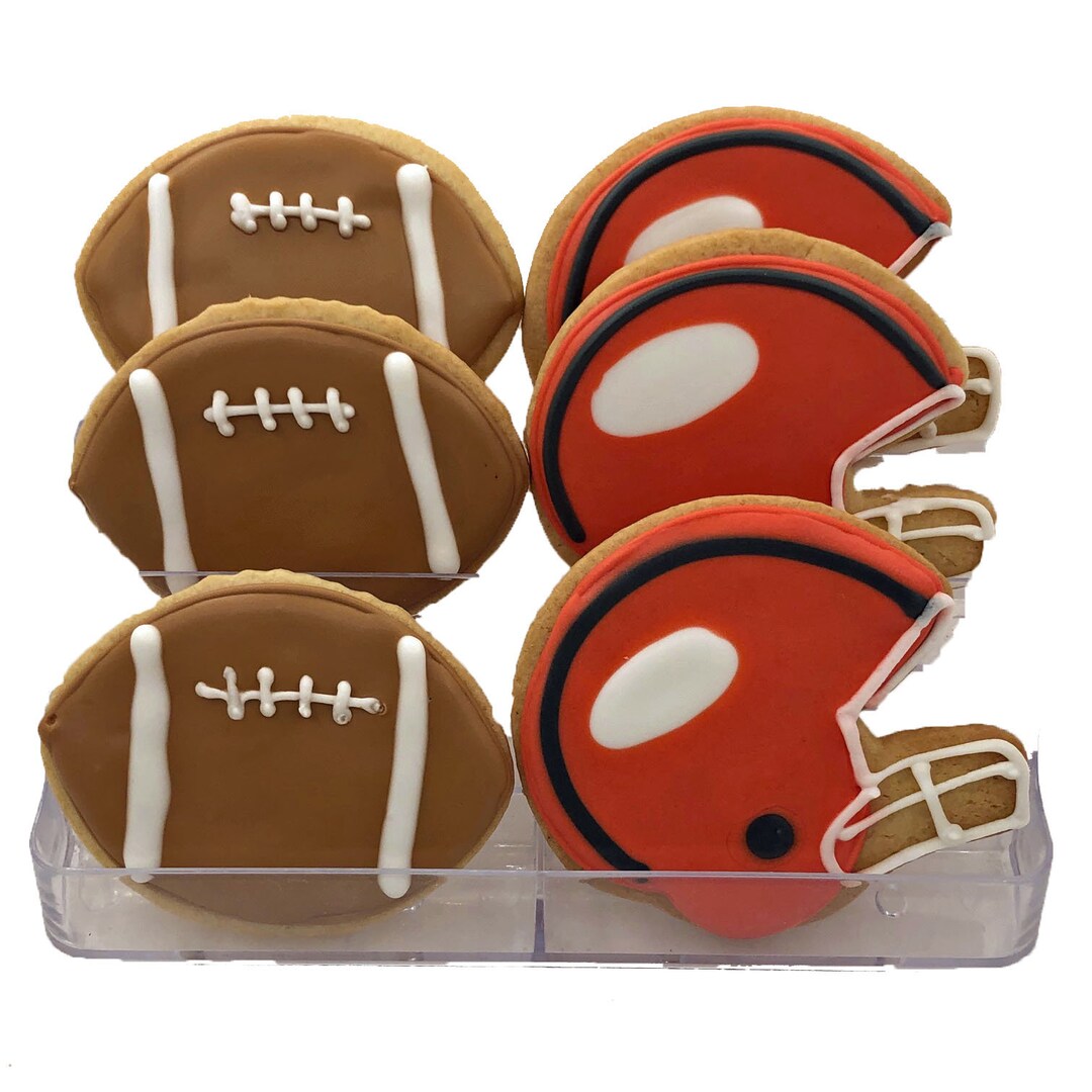 Football Helmet and Ball Set of 6 Crunchy Shortbread Cookies