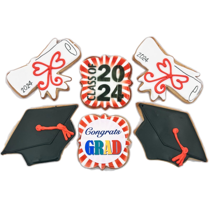 Graduation Shaped Cookie Assortment Set of 6 Crunchy Shortbread Cookies Individually Wrapped by BakersDozenToGo image 1