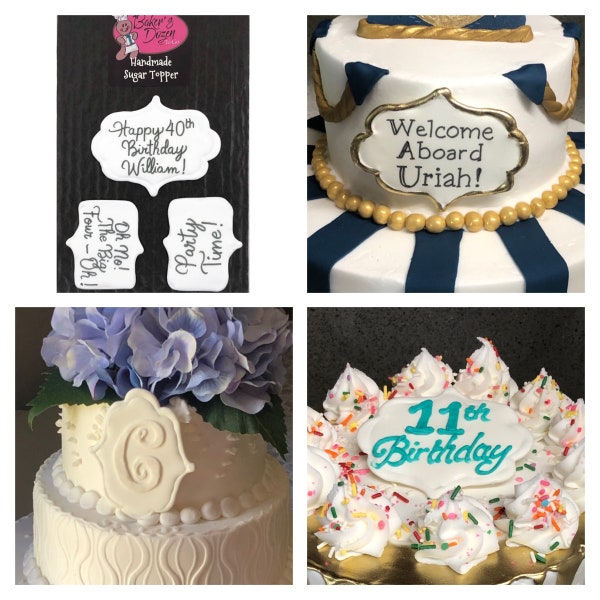 Edible Plaque Customizable Cake Decoration- 3 pcs Edible Icing Handmade BakersDozenToGo