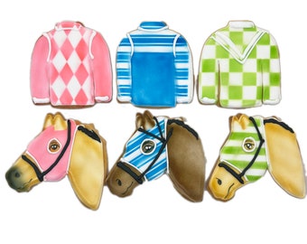 Race Horse Jockey Cookies- Set of 6 Crunchy Shortbread Cookies Individually Wrapped by BakersDozenToGo