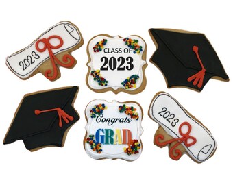 Graduation Cookies Assortment- Set of 6 Crunchy Shortbread Cookies Individually Wrapped by BakersDozenToGo