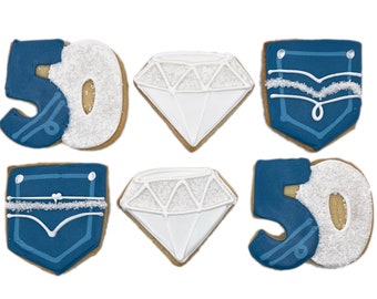 Denim and Diamonds Cookies- Set of 6 Crunchy Shortbread Cookies Individually Wrapped by BakersDozenToGo