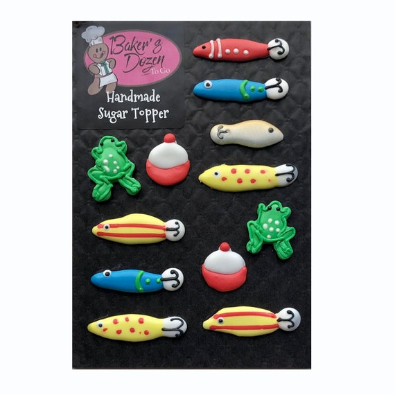 Fishing Lures Accessory Pack 12 Pcs Edible Royal Icing Cake Topper Cupcake  Decoration Handmade Gourmet by Bakersdozentogo 