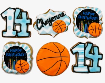 Sports Birthday Theme Cookies- Set of 6 Crunchy Shortbread Cookies Individually Wrapped by BakersDozenToGo