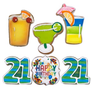 Birthday Cocktail 21 Cookies- Set of 6 Crunchy Shortbread Cookies Individually Wrapped by BakersDozenToGo