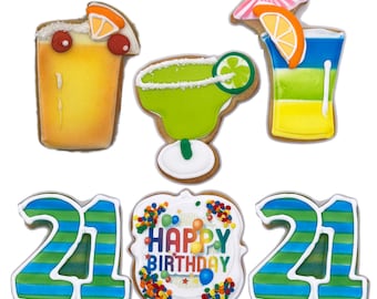 Birthday Cocktail 21 Cookies- Set of 6 Crunchy Shortbread Cookies Individually Wrapped by BakersDozenToGo