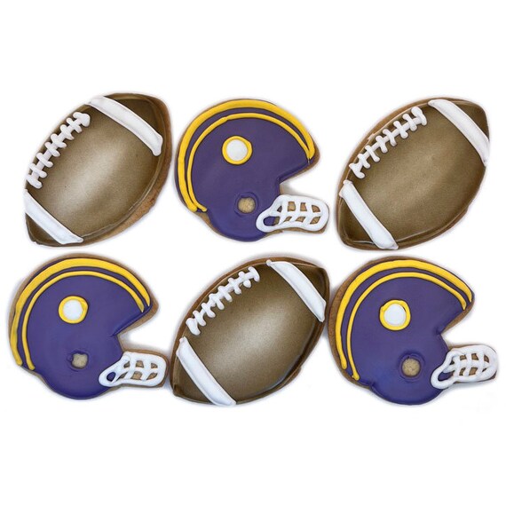cookie ball football helmets Football Helmet and Ball- Set of 6 Crunchy Shortbread Cookies Individually  Wrapped by Bakersdozentogo