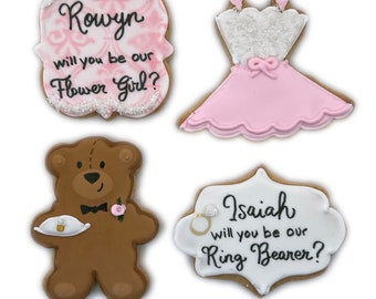 Ring Bearer Flower Girl Cookies- Set of 6 Crunchy Shortbread Cookies Individually Wrapped by BakersDozenToGo