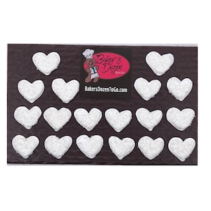 White Sparkle Hearts- 18 pcs Edible Icing Cake Cupcake Decoration Topper Kit by BakersDozenToGo