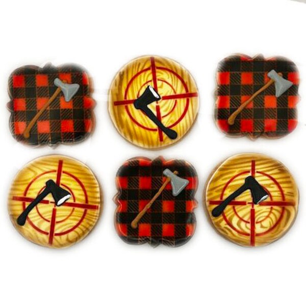 Axe Throwing Lumberjack Cookies- Set of 6 Crunchy Shortbread Cookies Individually Wrapped by BakersDozenToGo