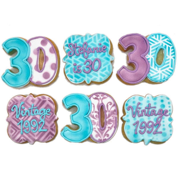 Vintage Birthday Cookies- Set of 6 Crunchy Shortbread Cookies Individually Wrapped by BakersDozenToGo