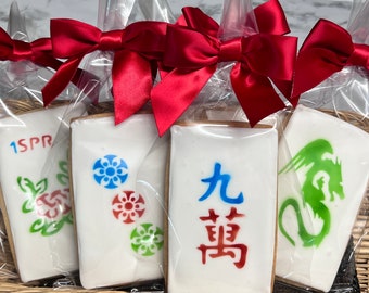 Mahjong Tile Cookies- Set of 6 Crunchy Shortbread Cookies Individually Wrapped by BakersDozenToGo