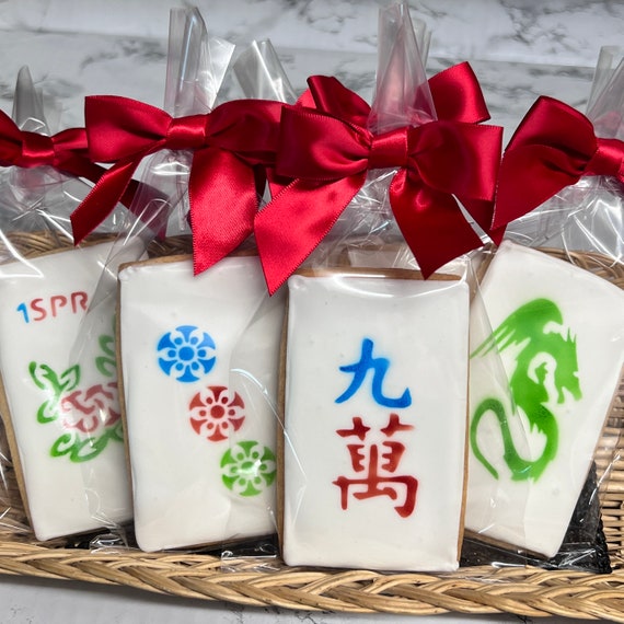 Mahjong Tile Cookies- Set of 6 Crunchy Shortbread Cookies Individually Wrapped by BakersDozenToGo