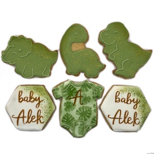 Baby Dinosaur Cookies- Set of 6 Crunchy Shortbread Cookies Individually Wrapped by BakersDozenToGo