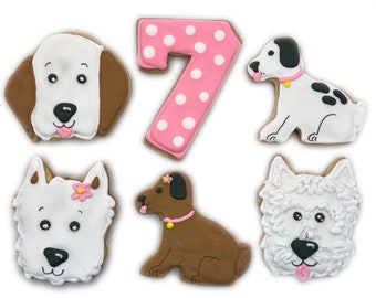 Dog Puppy Assortment- Set of 6 Crunchy Shortbread Cookies Individually Wrapped by BakersDozenToGo