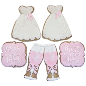 Miss to Mrs Wedding Cookies- Set of 6 Crunchy Shortbread Cookies Individually Wrapped by BakersDozenToGo