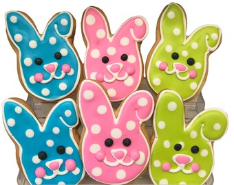 Easter Bunny Cookies- Set of 6 Crunchy Shortbread Cookies Individually Wrapped by BakersDozenToGo