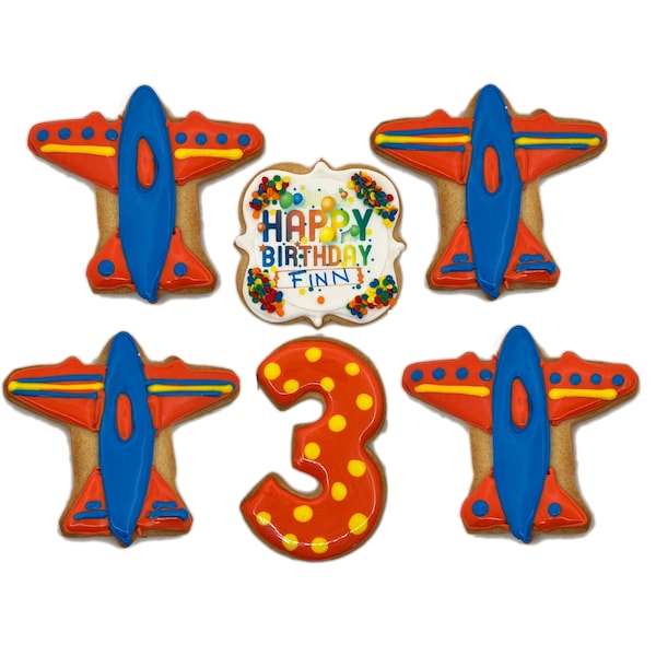 Airplane Cookies- Set of 6 Crunchy Shortbread Cookies Individually Wrapped by BakersDozenToGo