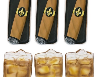 Cigar and Whiskey Cookies- Set of 6 Crunchy Shortbread Cookies Individually Wrapped by BakersDozenToGo