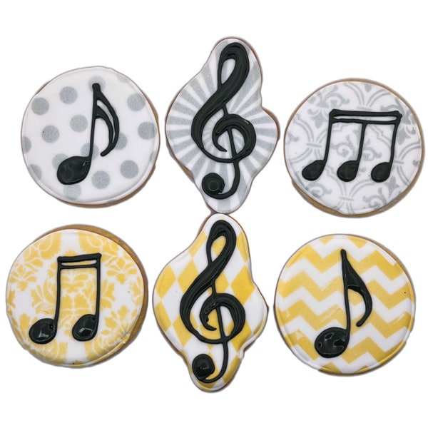 Music Note Cookies- Set of 6 Crunchy Shortbread Cookies Individually Wrapped by BakersDozenToGo