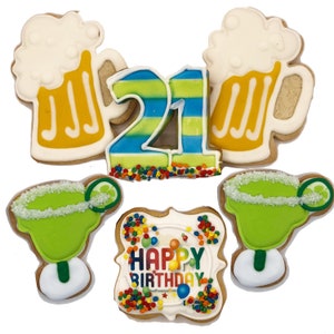 Birthday Beer and Margarita Cookies- Set of 6 Crunchy Shortbread Cookies Individually Wrapped by