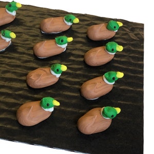 Mini Mallard Duck Pond Decoys- 12 pcs Edible Royal Icing Cake Topper Cupcake Decoration Handmade Gourmet by BakersDozenToGo