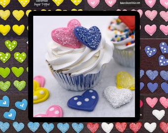 Sparkle Hearts Assort Colors- 18 pcs Edible Icing Cake Cupcake Decoration Topper Kit by BakersDozenToGo