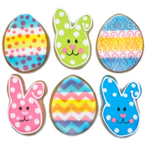 Easter Egg and Bunny Cookies- Set of 6 Crunchy Shortbread Cookies Individually Wrapped by BakersDozenToGo