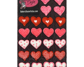 Valentine Sugar Sprinkled Hearts- 24 pcs Edible Icing Cake Cupcake Decoration Topper Kit by BakersDozenToGo