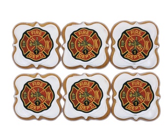 Fireman  Fire Department Cookies- Set of 6 Crunchy Shortbread Cookies Individually Wrapped by BakersDozenToGo