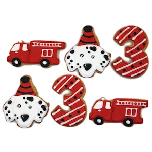 Firetruck Birthday Cookies- Set of 6 Crunchy Shortbread Cookies Individually Wrapped by BakersDozenToGo