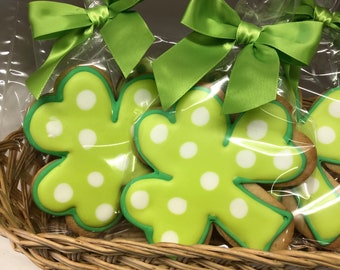 Shamrock Cookies- Set of 6 Crunchy Shortbread Cookies Individually Wrapped by BakersDozenToGo