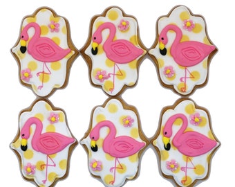 Flamingo Cookies- Set of 6 Crunchy Shortbread Cookies Individually Wrapped by BakersDozenToGo